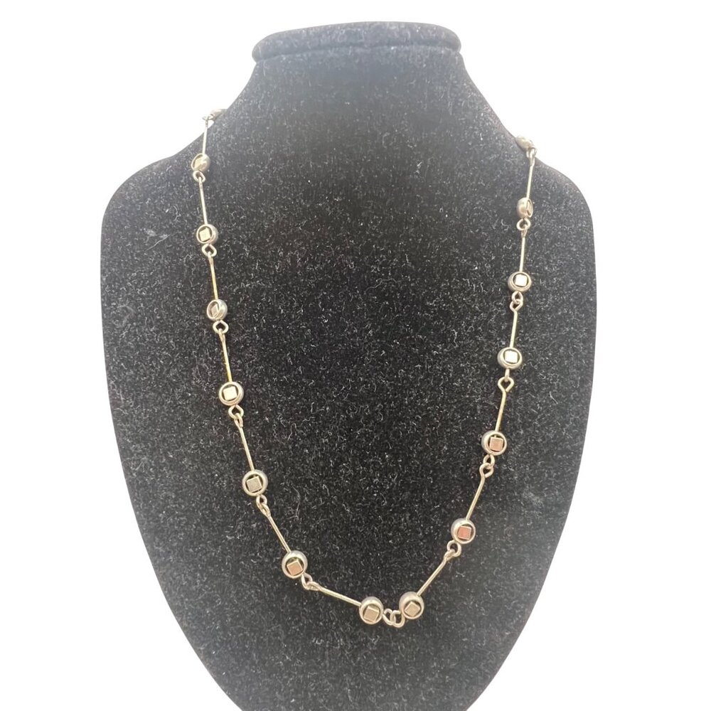 Vintage Geometric Metal Link Necklace Modernist Industrial Silver Tone 16" Korea